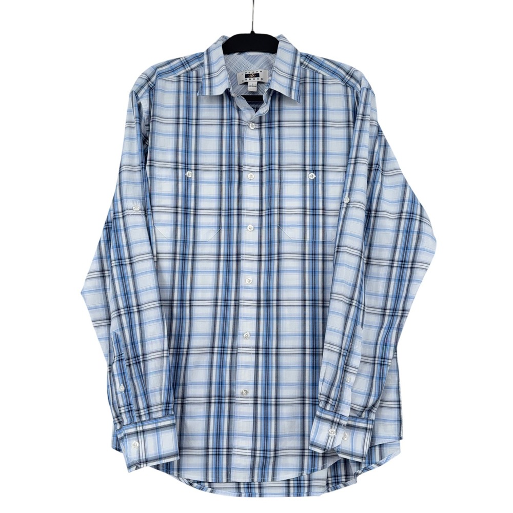 Joseph Abboud Mens Blue Plaid Roll‎ Tab Long Sleeve Cotton Button Down Shirt L